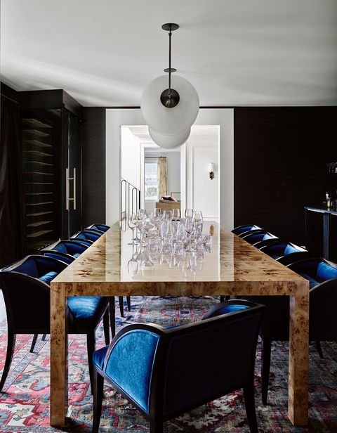 dining room, blue chairs
