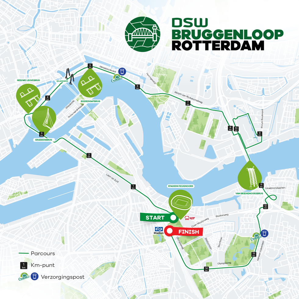 route van de dsw bruggenloop rotterdam