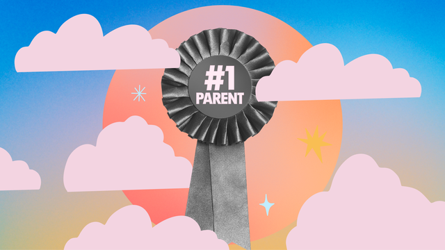 number 1 parents badge with bright illustrative elements