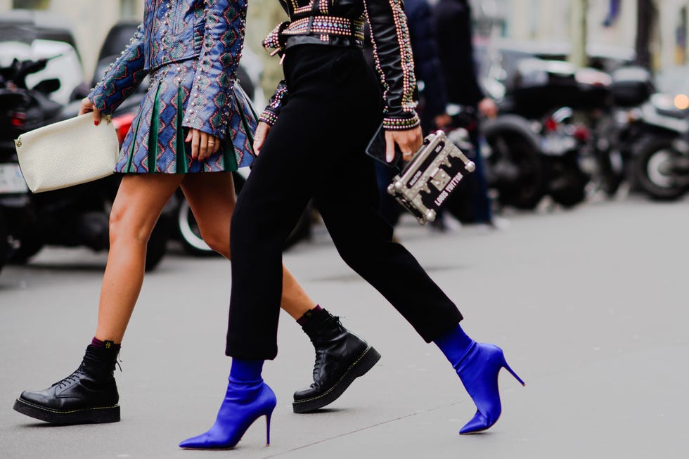 Street fashion, Footwear, Human leg, Black, Fashion, Leg, Blue, Boot, Clothing, Ankle, 