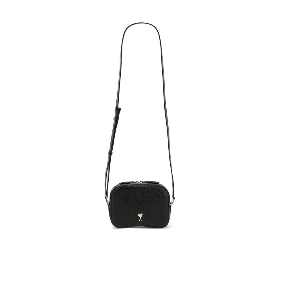 a black handbag with a strap