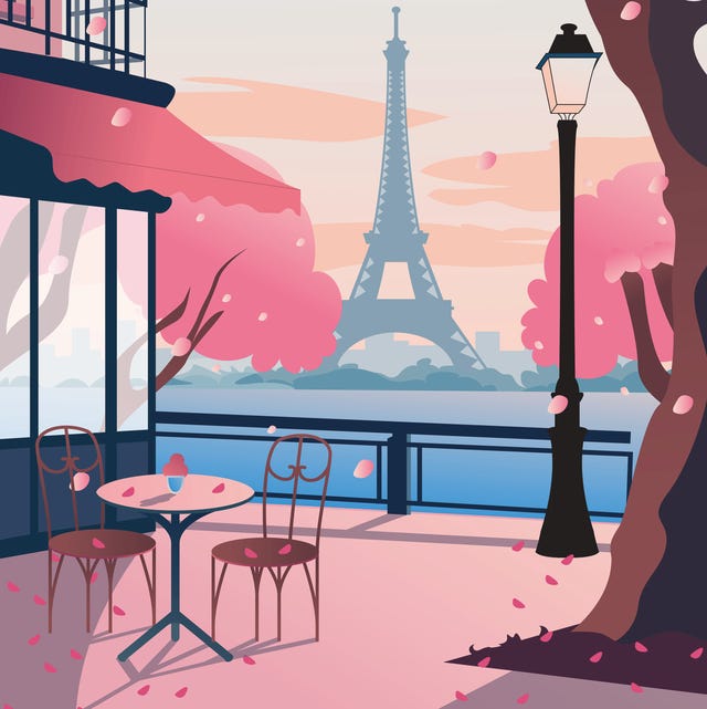 Paris illustration paris illustration riverside cafe and eiffel tower