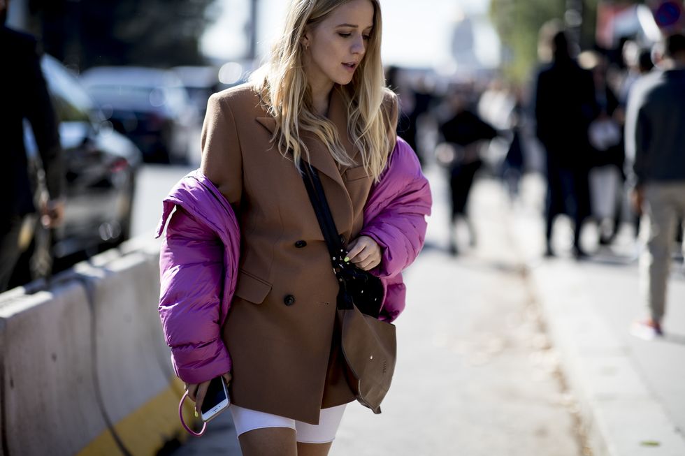 Street fashion, Clothing, Photograph, Coat, Fashion, Trench coat, Outerwear, Pink, Purple, Beauty, 
