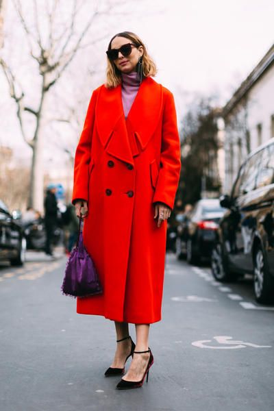 Clothing, Street fashion, Fashion, Red, Orange, Coat, Pink, Overcoat, Trench coat, Outerwear, 