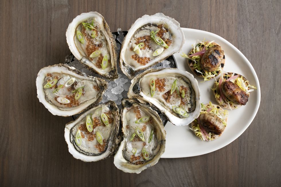 Dish, Food, Oysters rockefeller, Cuisine, Ingredient, Stuffed clam, Oyster, Produce, Finger food, Seafood, 