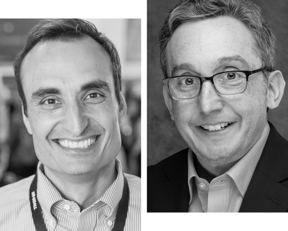 two black and white portraits of men whose faces are blurred