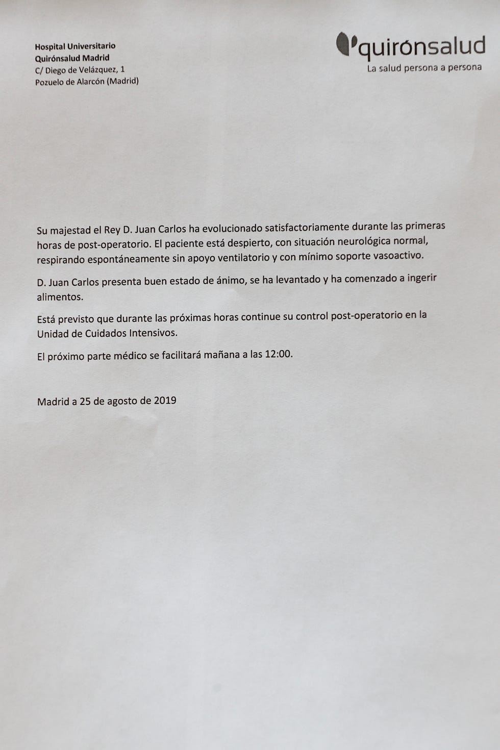 Rey Juan Carlos, Rey Juan Carlos operación, Rey Juan Carlos intervención corazón, Rey Juan Carlos parte médico, Juan Carlos última hora