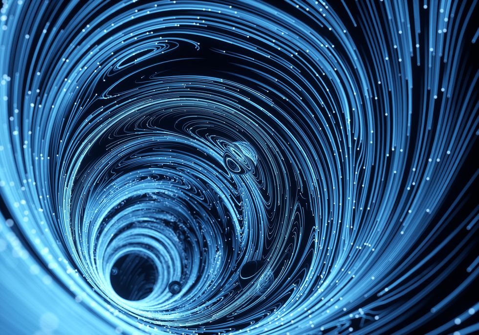 particle connection tunnel in blue