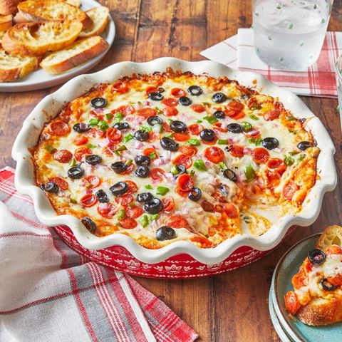 pizza dip with pepperoni and olives
