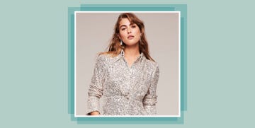 women in silver sequined shirt dress from mint velvet