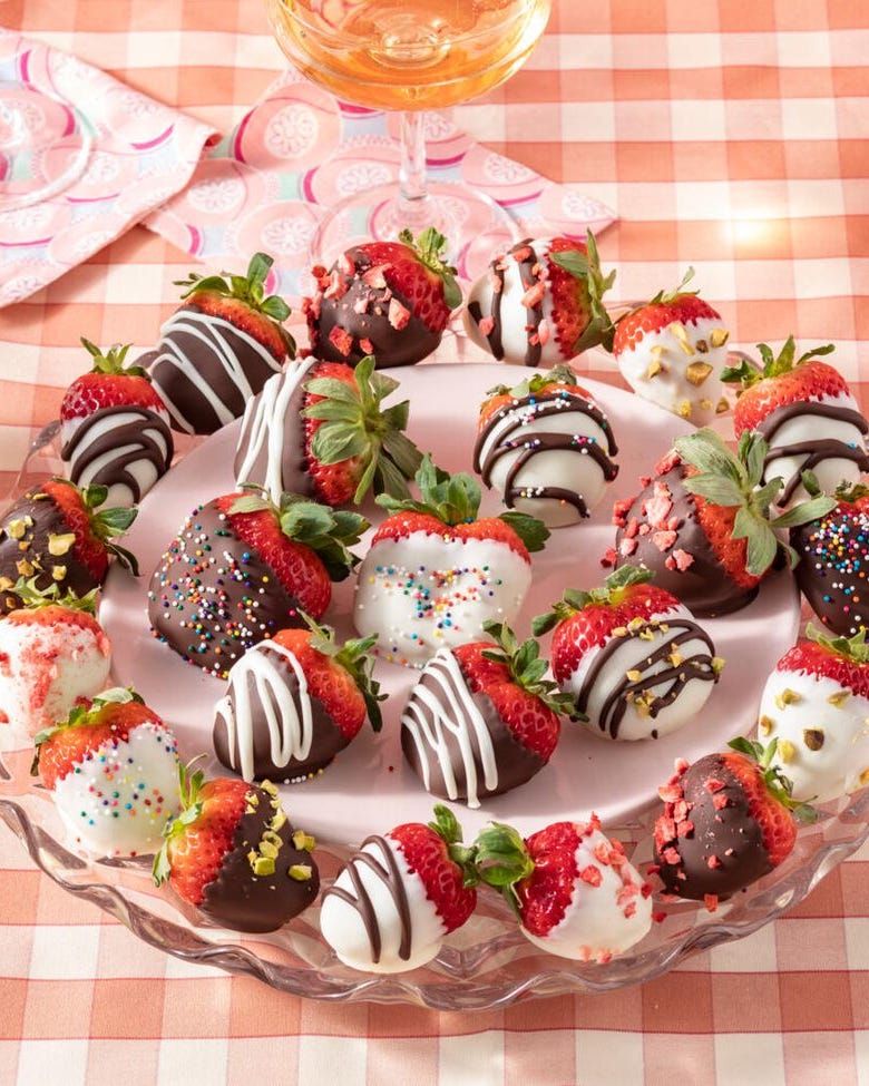 chocolate covered strawberries on round plate
