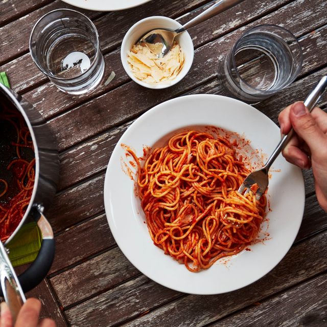 pasta dinner with spaghetti