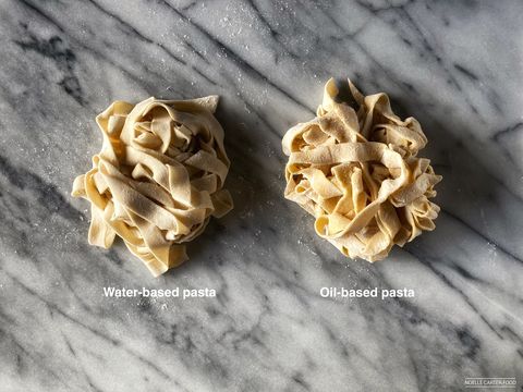 homemade pasta with oil versus water
