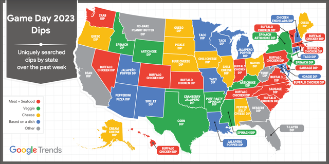 Google shares Americans' top Super Bowl dip searches by state