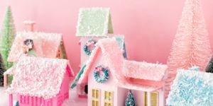 Pink, House, Gingerbread house, Winter, Gingerbread, Dessert, Home, Food, Cake decorating, Christmas decoration, 