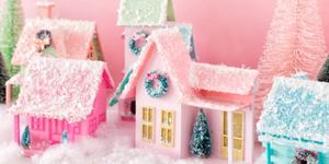 Pink, House, Gingerbread house, Winter, Gingerbread, Dessert, Home, Food, Cake decorating, Christmas decoration, 
