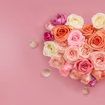 Pastel colour heart shape bouquet.