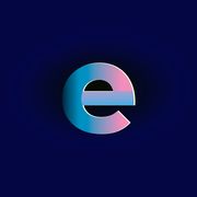 pink and blue lowercase e against a dark background