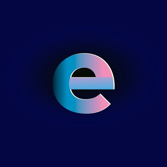 pink and blue lowercase e against a dark background