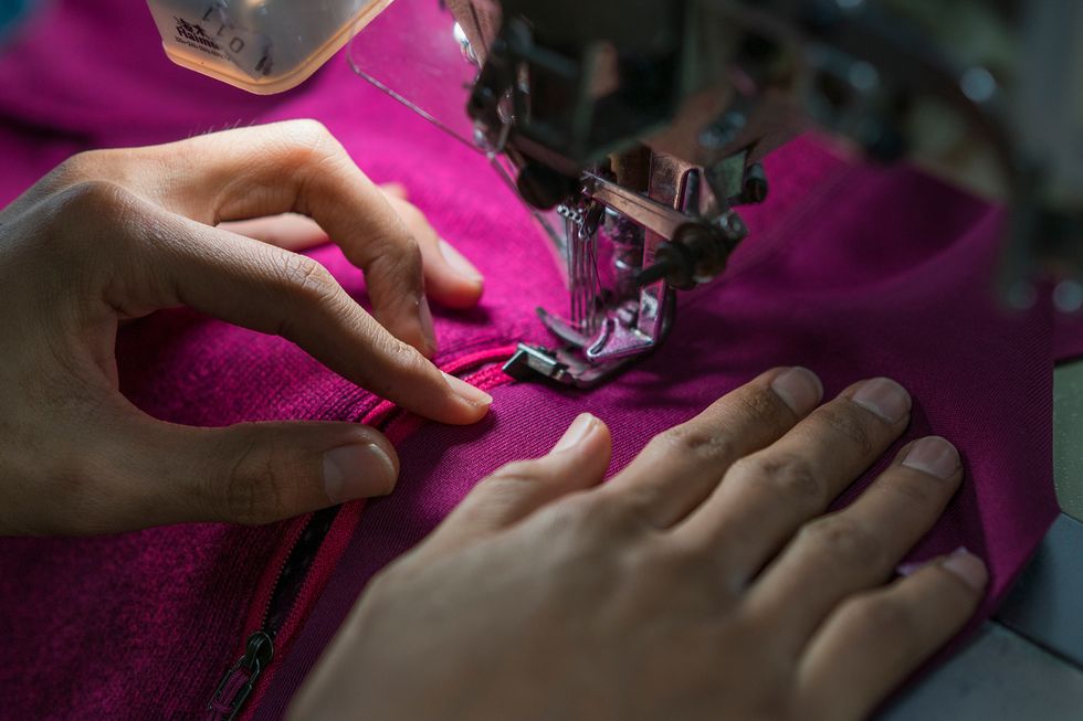 Nail, Finger, Hand, Sewing, Pink, Sewing machine, Textile, Magenta, Art, Craft, 