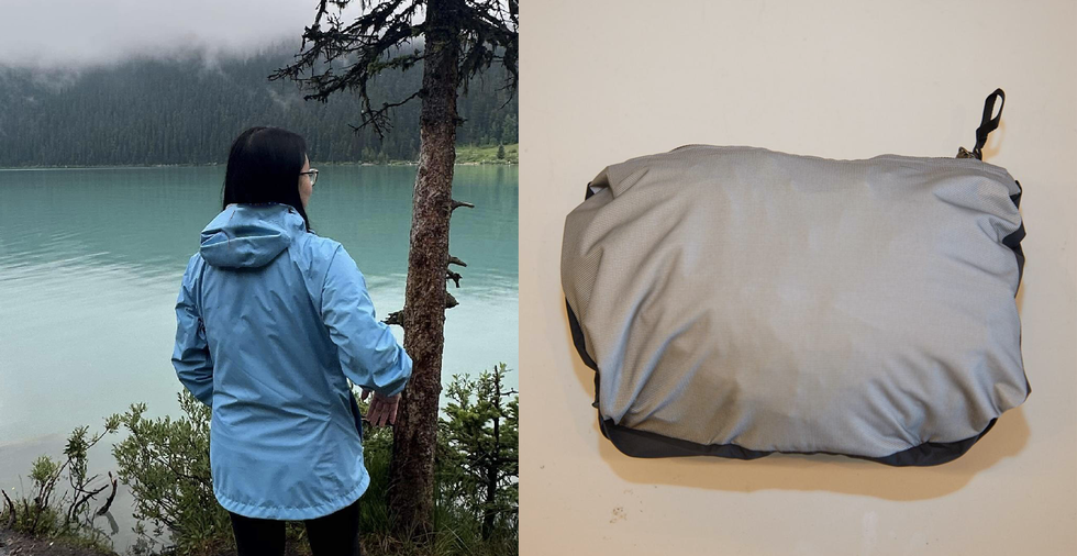 Raincoat folds into pocket online