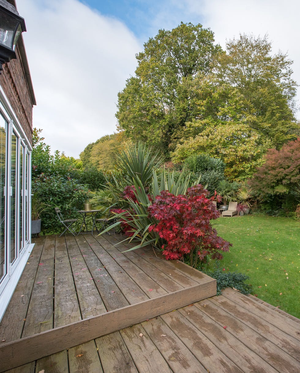 garden with decking and lawn