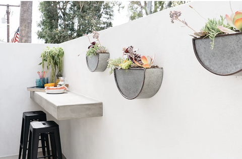 patio with succulent wall planters