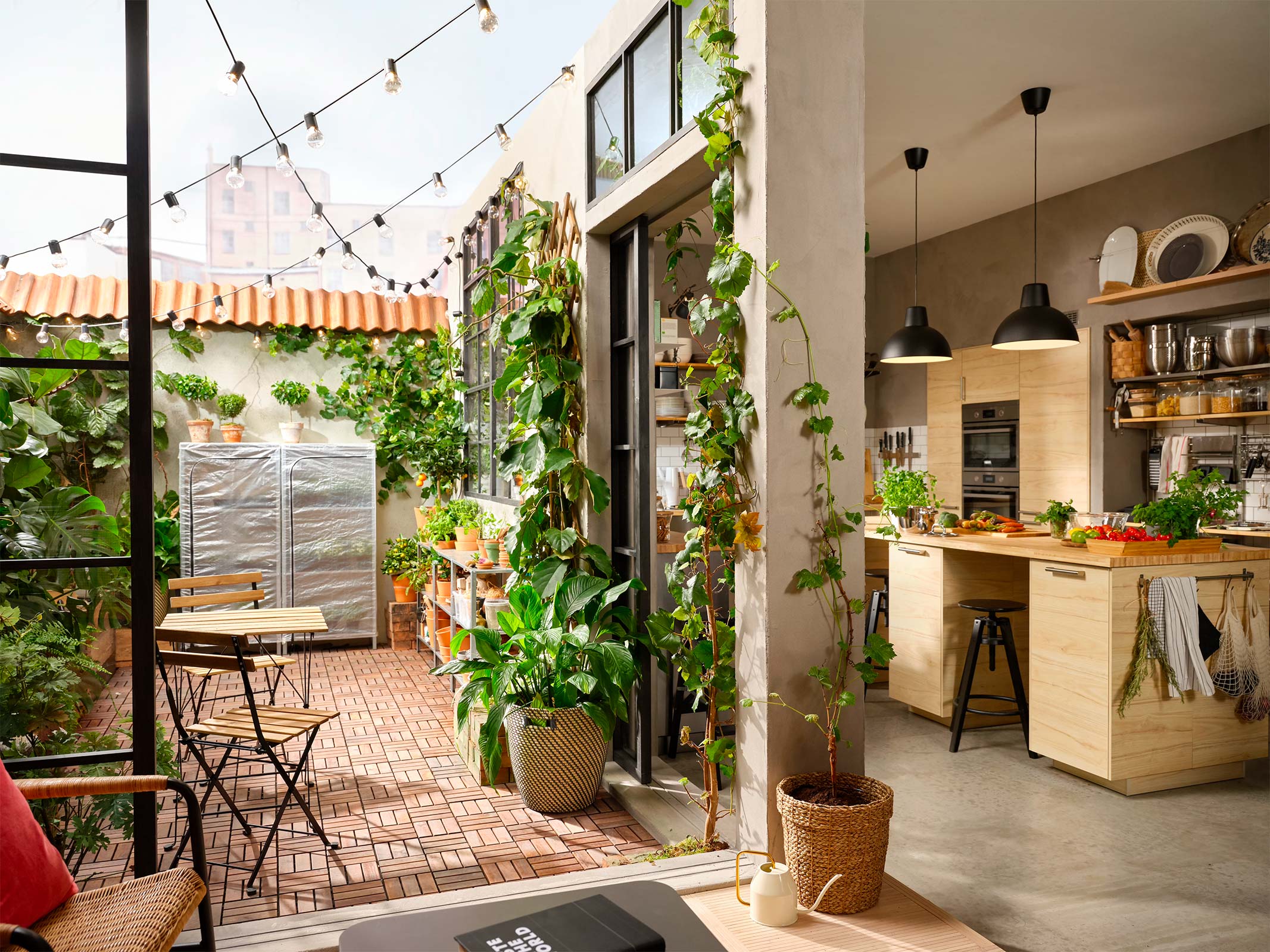 patio pequeño con plantas y suelo de madera