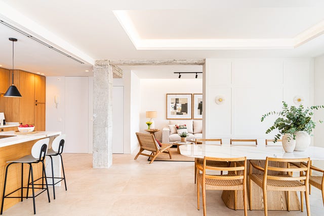 salón, comedor y cocina en un espacio diáfano