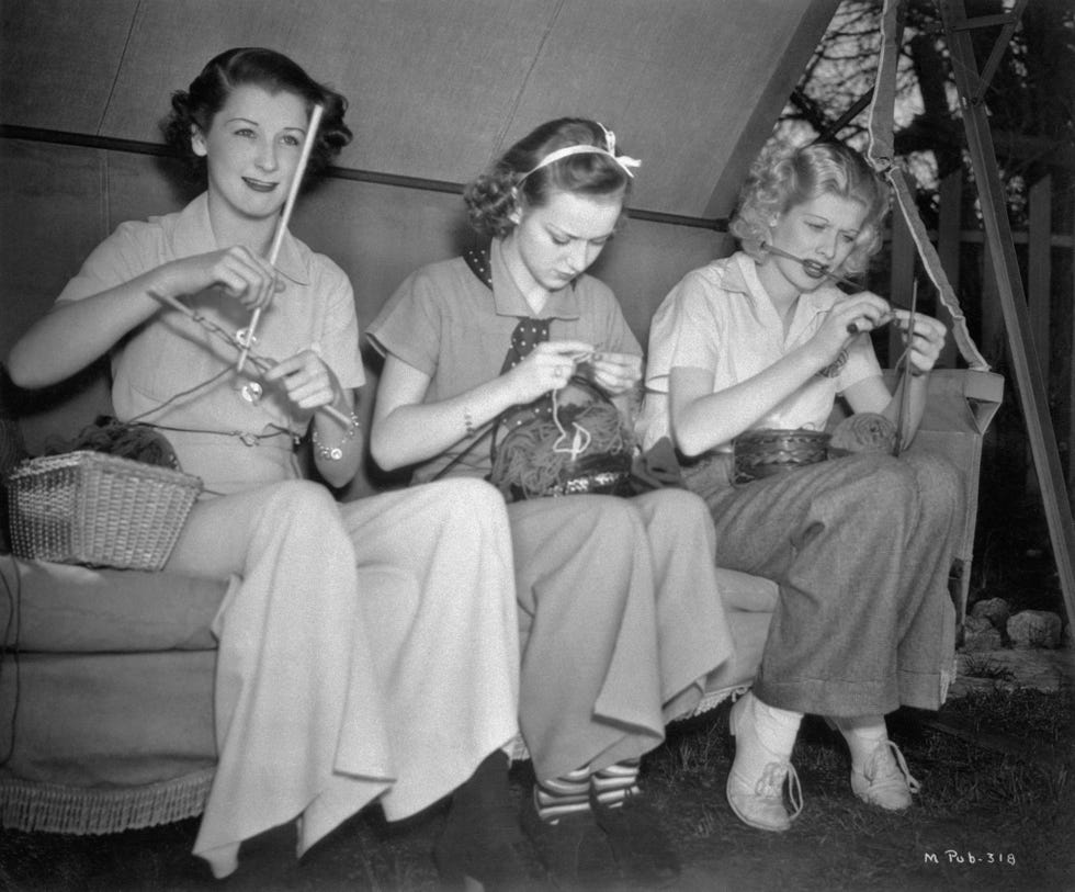 lucille ball on set   knitting