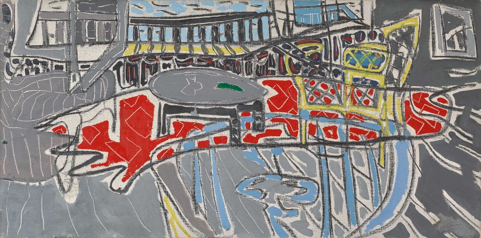 Patrick Heron, St Ives Window with Red Carpet, 1952 (estimate £180,000–£250,000)