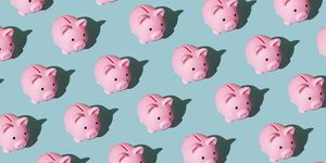 pattern made of piggy bank on blue background