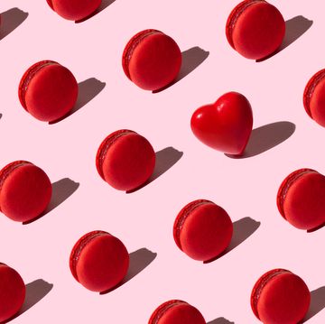 pattern made of tasty red color macaroons and heart