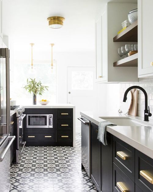 black white and gray galley kitchen patterned floor from galley kitchen design ideas
