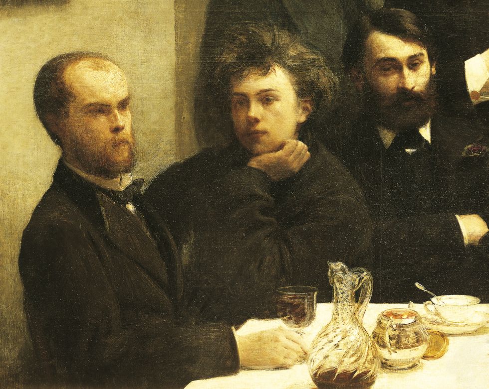 Verlaine, Rimbaud and Bonnier, detail from Corner of table, 1872, by Henri Fantin-Latour (1836-1904).