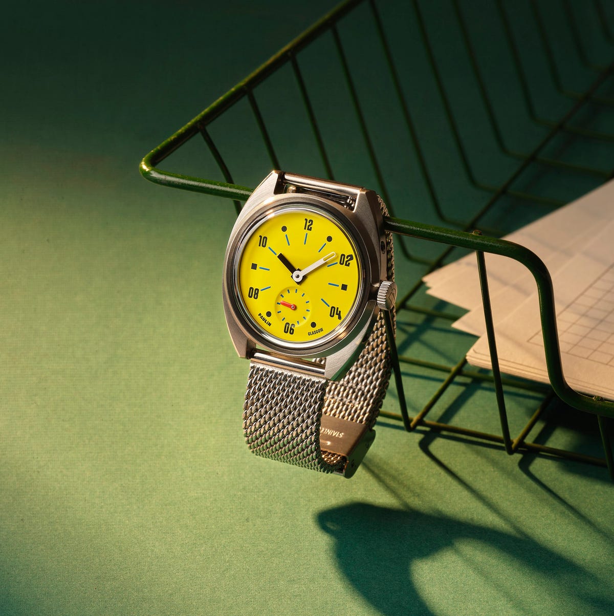 a watch on a chair