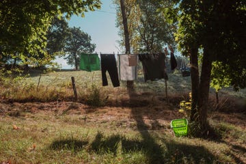 a group of clothes outside