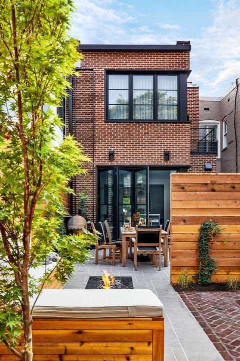 brownstone backyard with fire pit