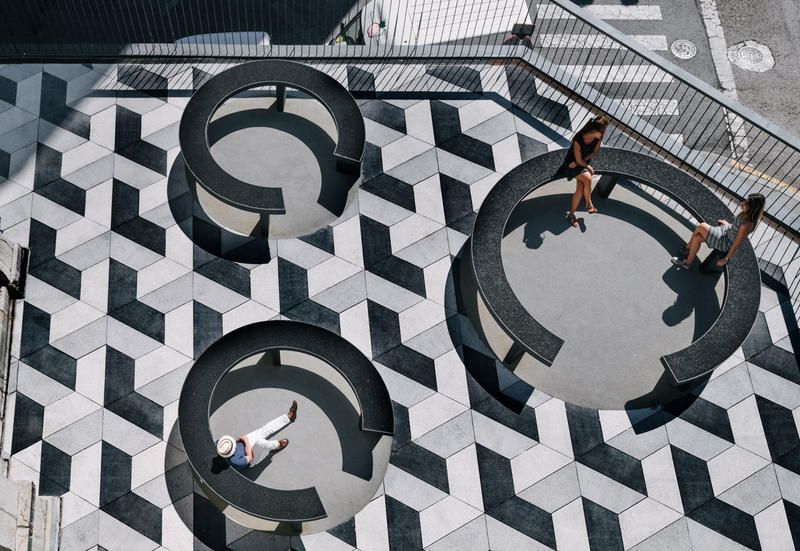 Pattern, Architecture, Design, Floor, Urban design, Maze, Art, Black-and-white, Labyrinth, Flooring, 