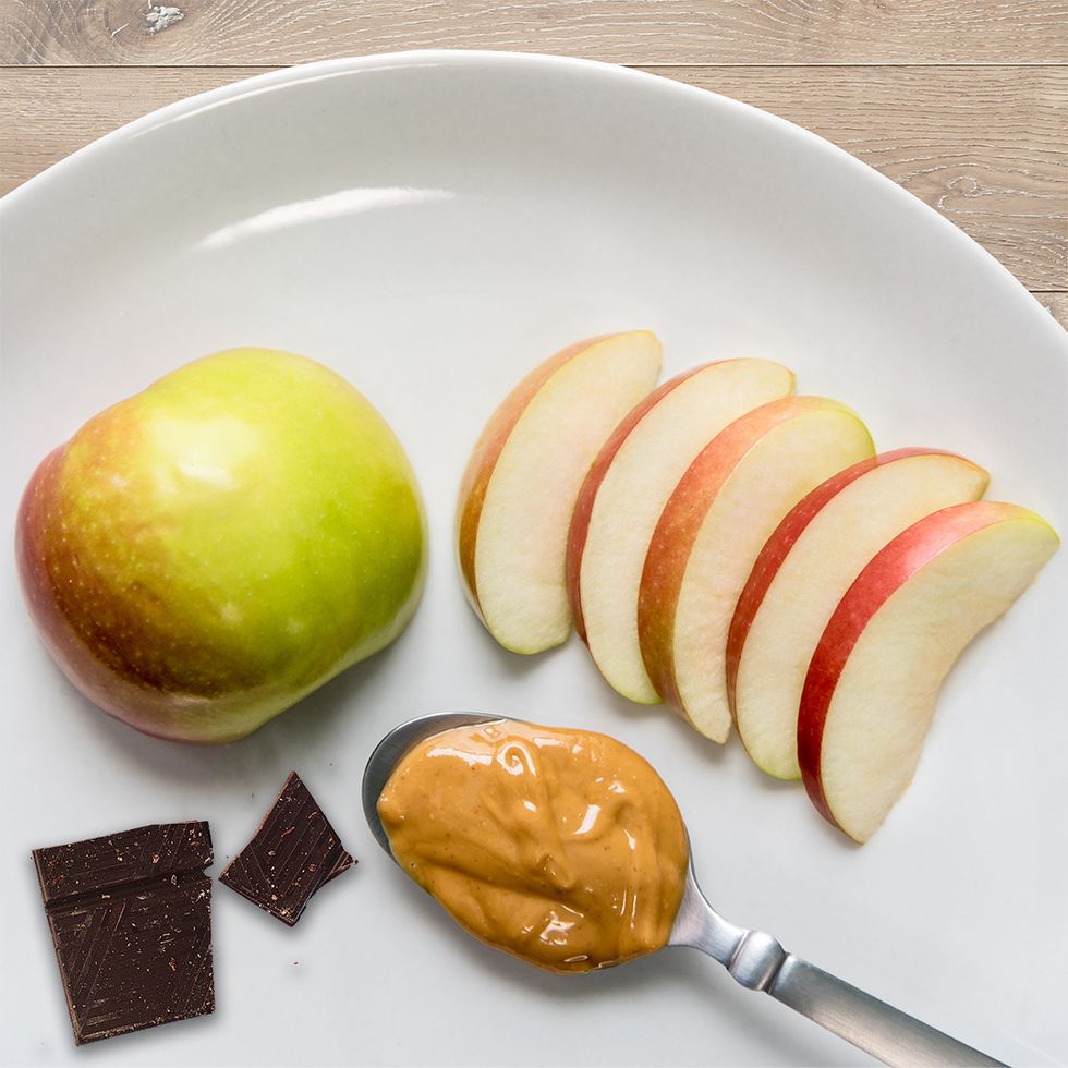 apple slices with peanut butter and chocolate  