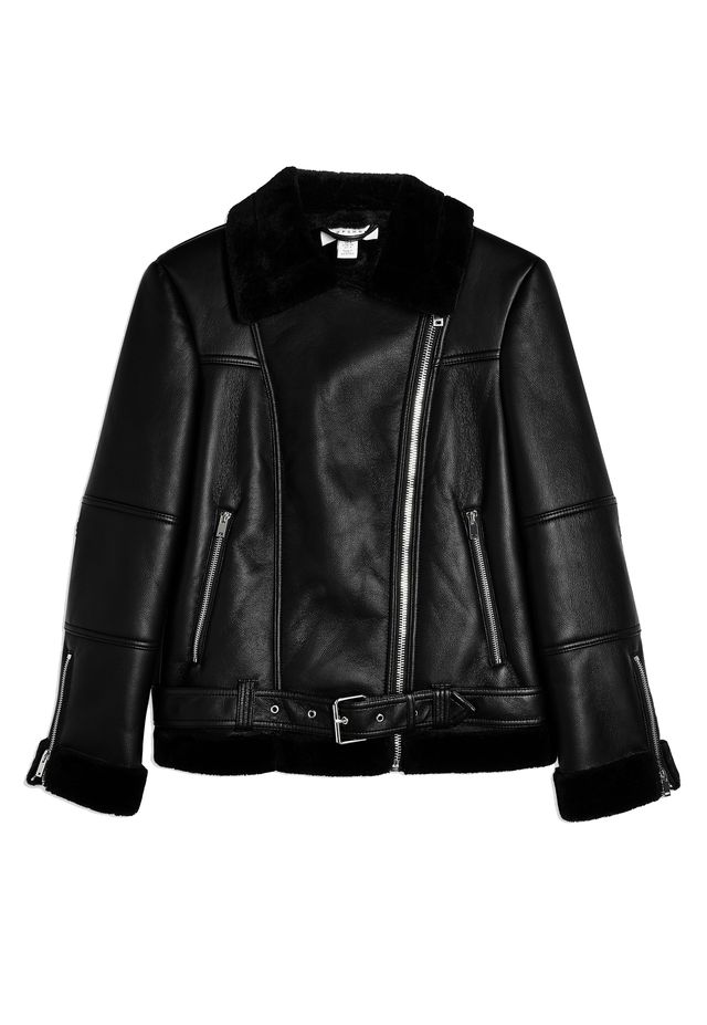 Clothing, Jacket, Leather, Outerwear, Leather jacket, Black, Sleeve, Textile, Top, Fur, 