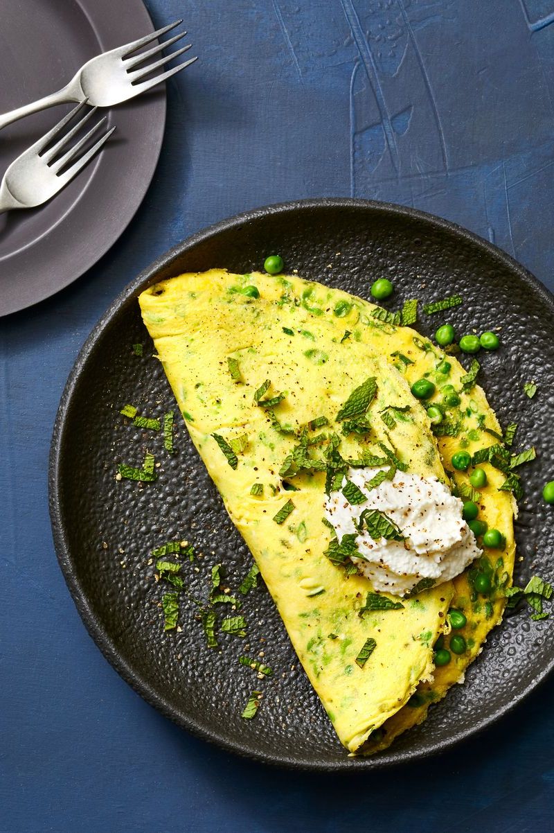 pea and ricotta omelets