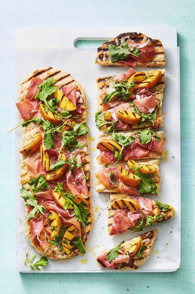 peach and prosciutto flatbreads