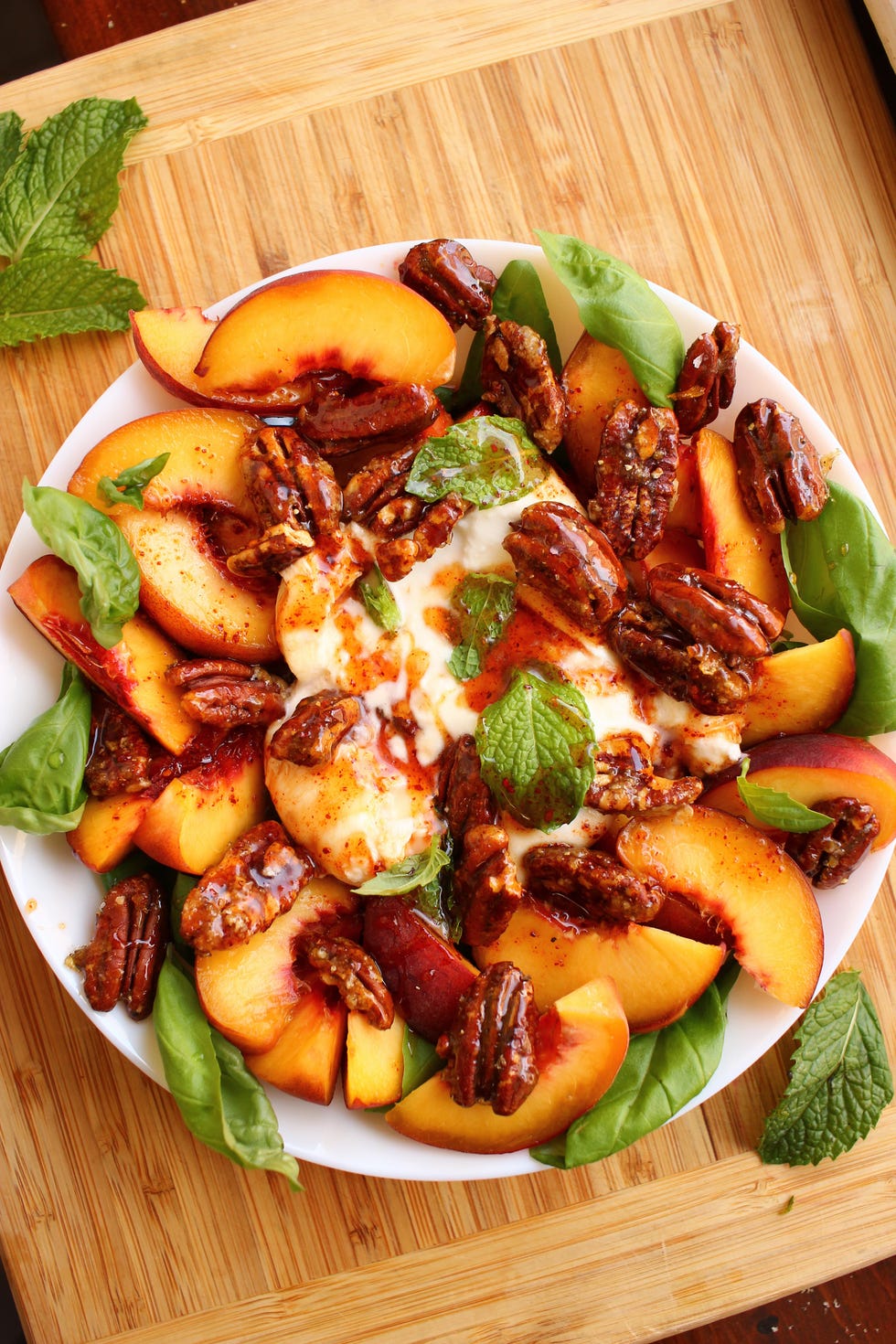 peach burrata caprese delishcom