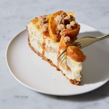 cheesecake with peach cobbler topping