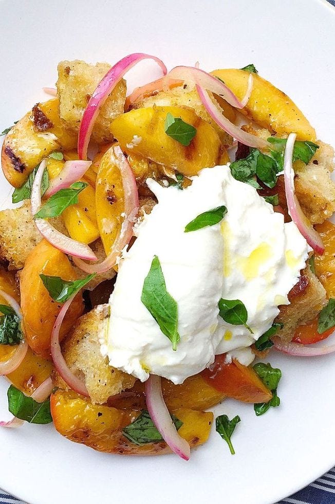 peach panzanella with burrata