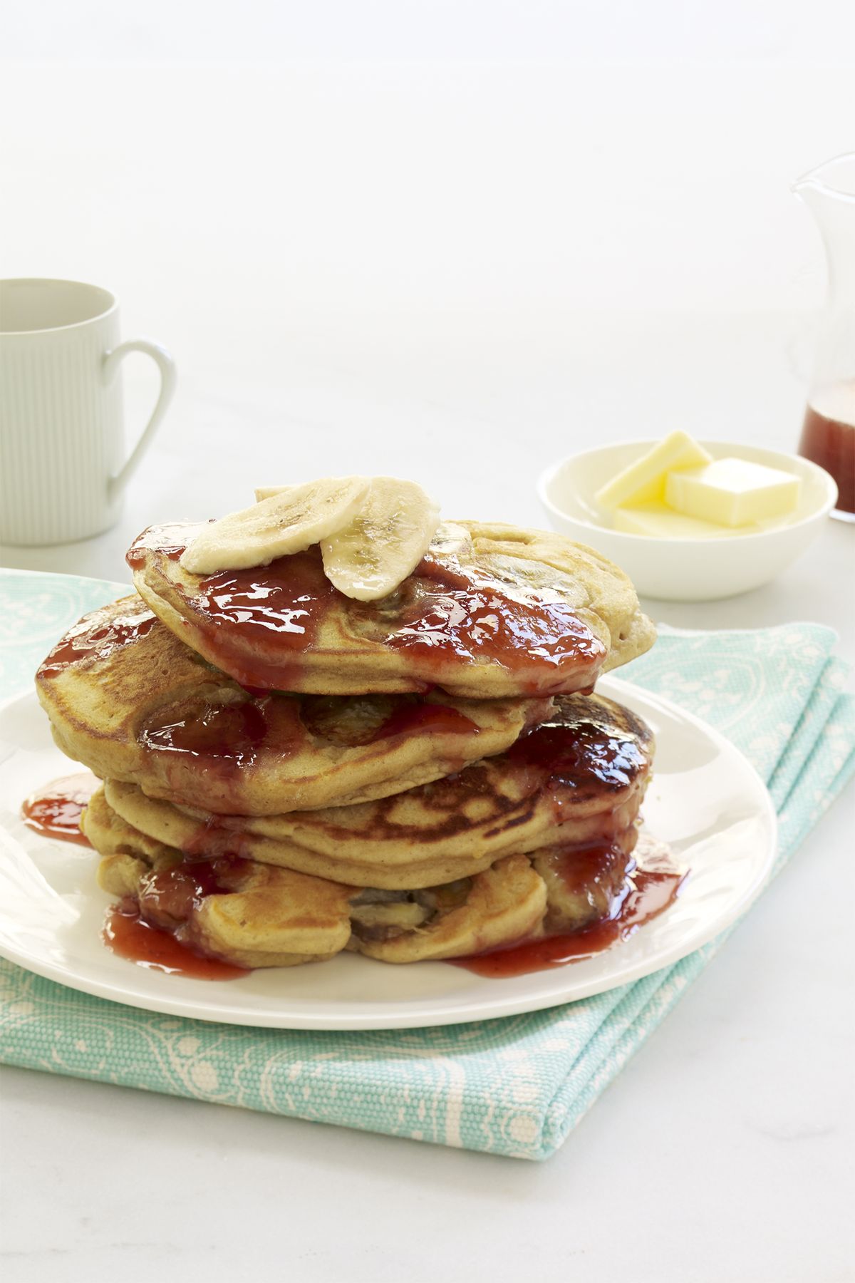 kid-friendly breakfast recipes - PB and J Banana Pancakes 