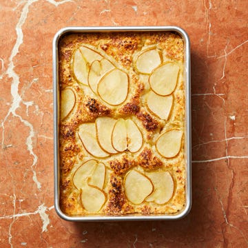Pear focaccia on a terra cotta background pear focaccia on a terra cotta background