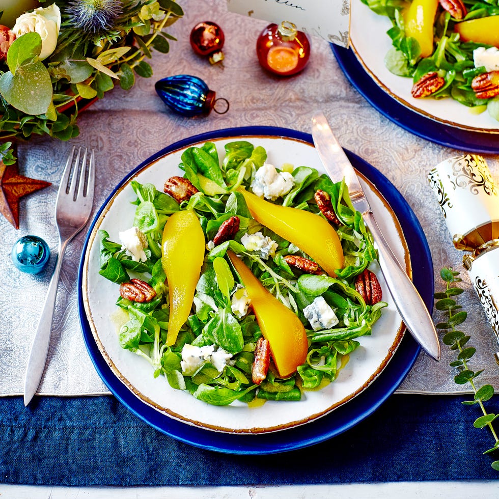 best christmas recipes pear, candied pecan and blue cheese salad