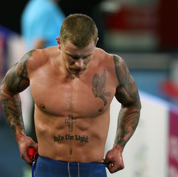 doha, qatar february 11 adam peaty of great britain is seen after he competes in the 100m breaststroke heats on day ten of the doha 2024 world aquatics championships at aspire dome on february 11, 2024 in doha, qatar photo by ian macnicolgetty images